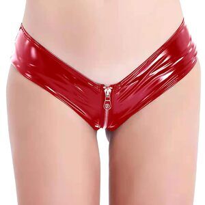 8135 Shiny Liquid Leather Thongs Panties Low Rise Tanga Booty Shorts Pole